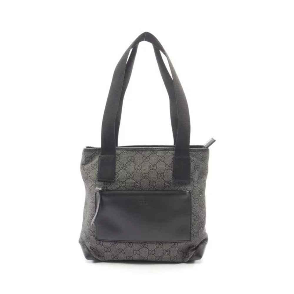 Gucci GG Canvas Shoulder Bag Leather Gray Black